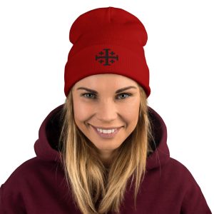 Embroidered Black Jerusalem Cross Beanie