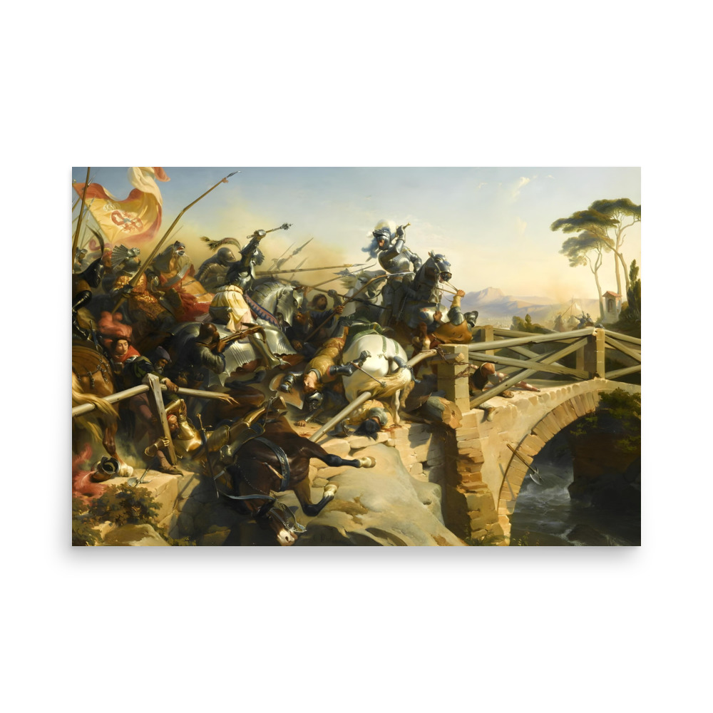 Bayard sur le pont du Garigliano” by Henri philippoteaux – Poster